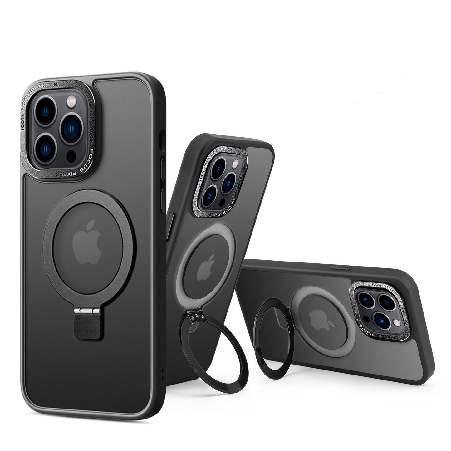 Solid Black iPhone MagSafe Case with Magnetic Ring Stand