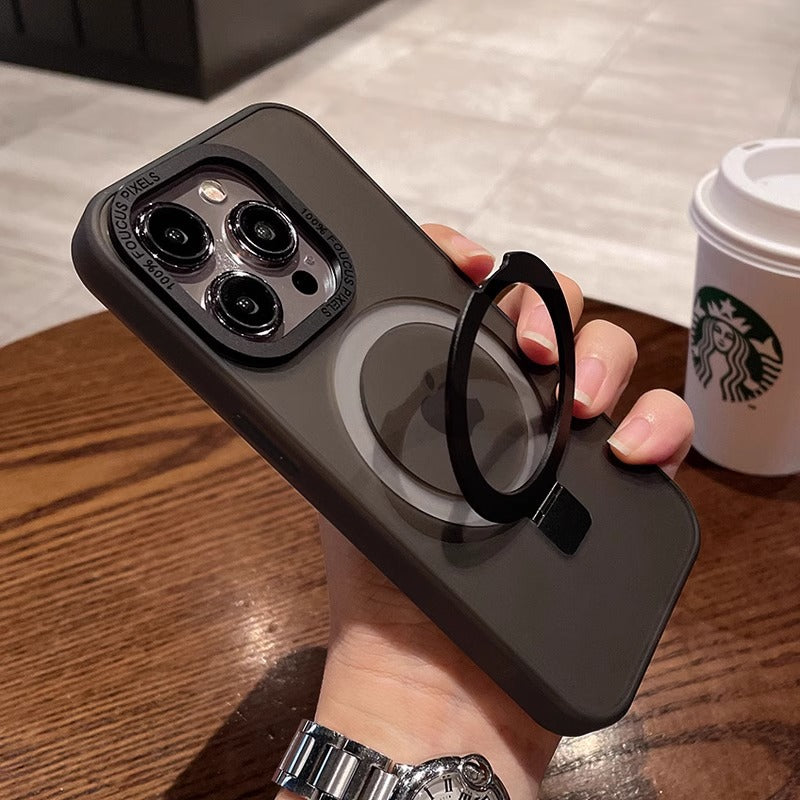 Solid Black iPhone MagSafe Case with Magnetic Ring Stand