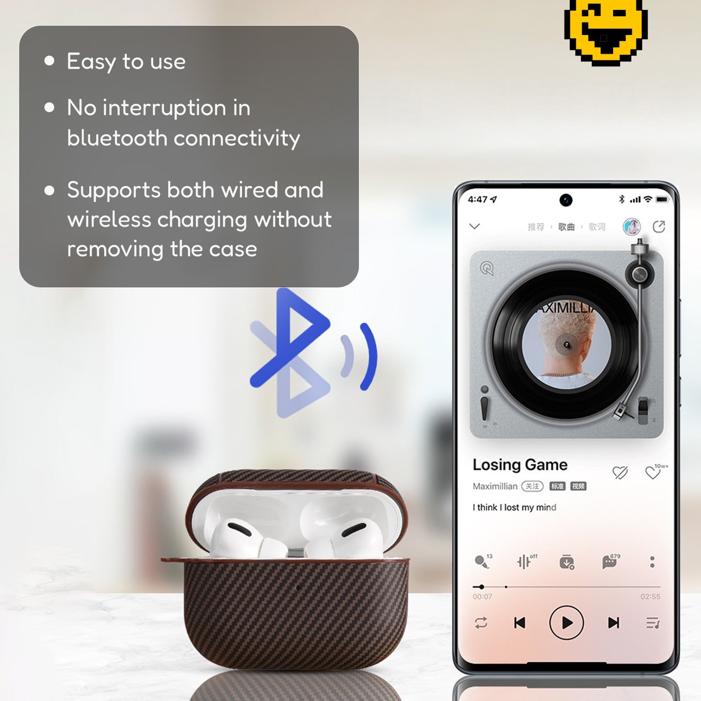 Textured AirPods Case Cover "without" Carabiner Ring - Brown