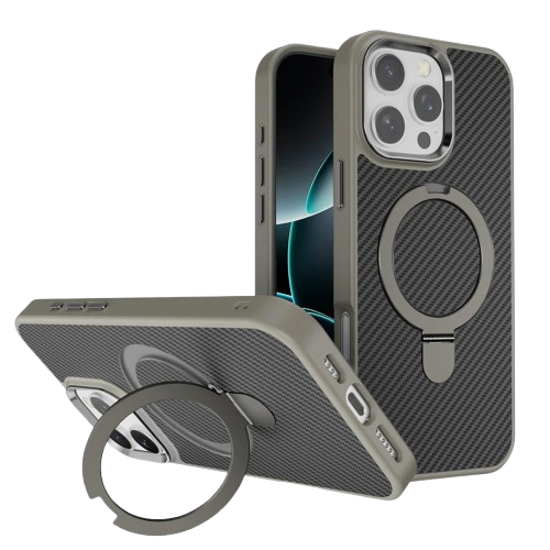 Premium Texture Solid Grey MagSafe Case with Magnetic Ring Stand
