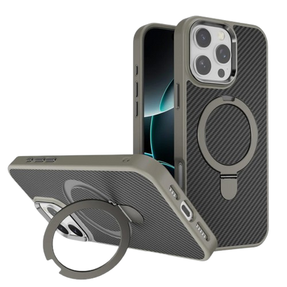 Premium Texture Solid Grey MagSafe Case with Magnetic Ring Stand