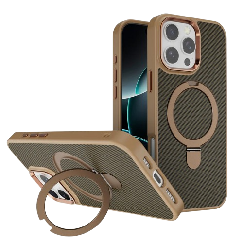 Premium Texture Solid Brown MagSafe Case with Magnetic Ring Stand