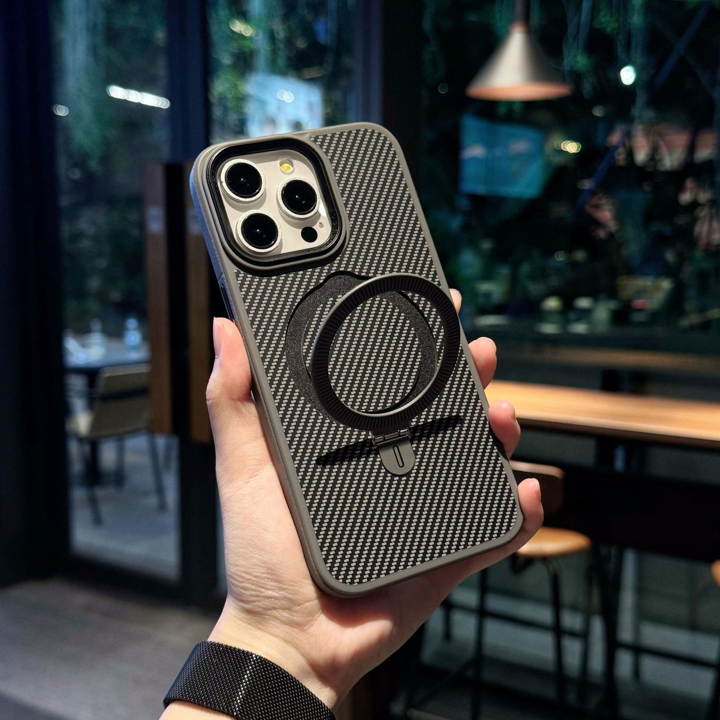 Premium Texture Solid Grey MagSafe Case with Magnetic Ring Stand