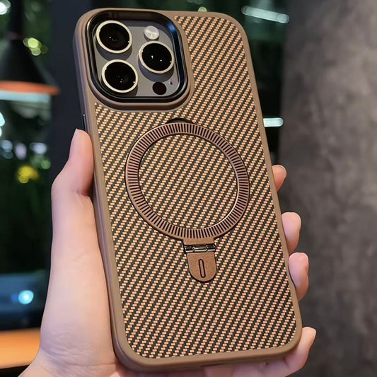 Premium Texture Solid Brown MagSafe Case with Magnetic Ring Stand