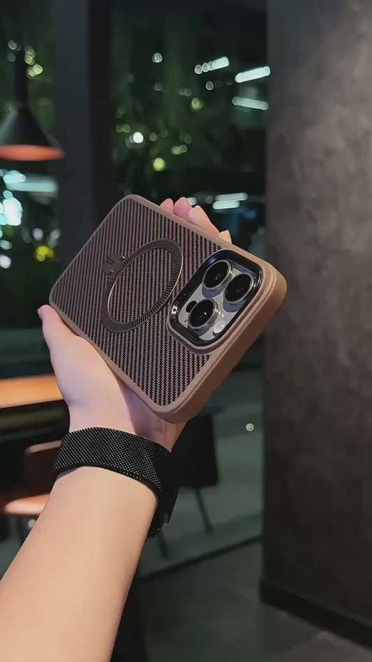 Premium Texture Solid Grey MagSafe Case with Magnetic Ring Stand